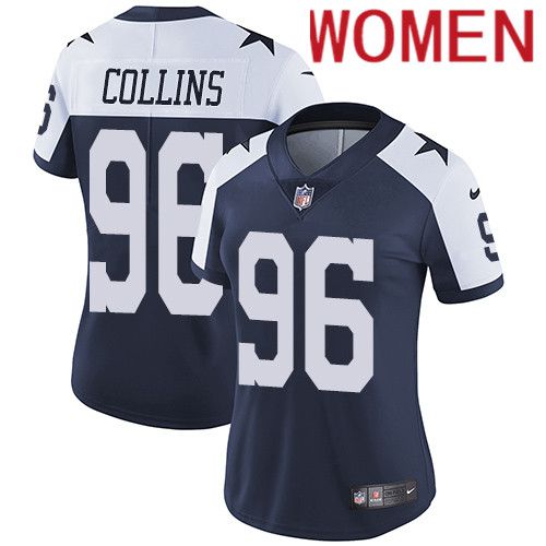 Women Dallas Cowboys #96 Maliek Collins Nike Navy Blue Throwback Alternate NFL Jersey